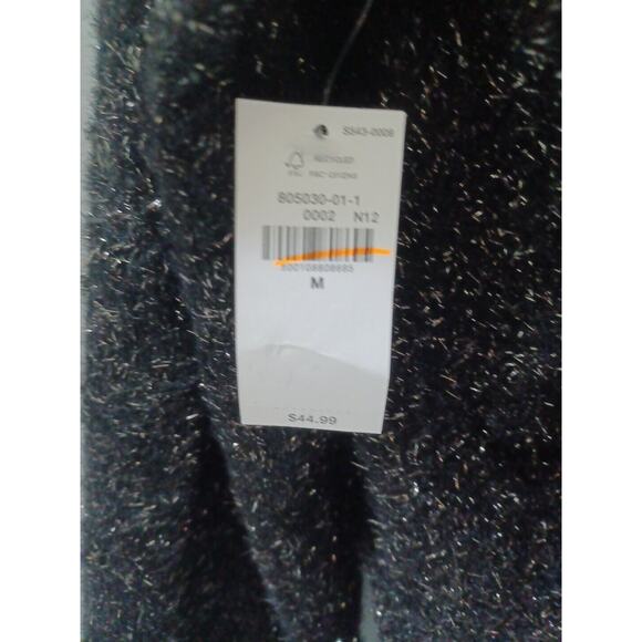 NWT Pointelle-Knit Button Cozy Soft Cardigan Sweater Medium Black Jack Shimmer - Picture 5 of 7